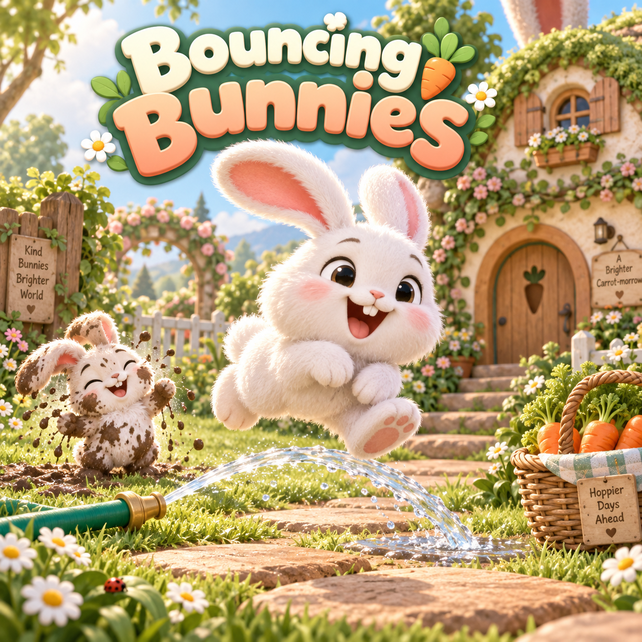 Bunnies hopping through a garden puzzle